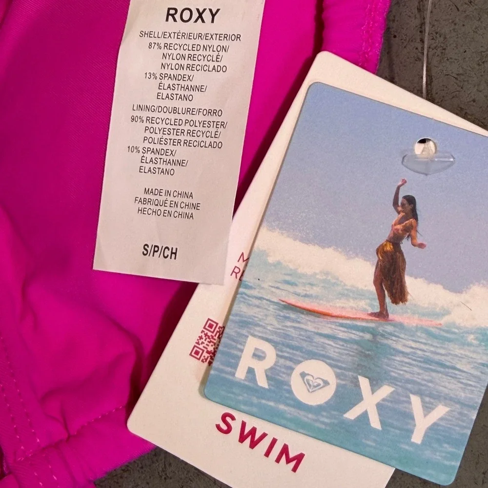 NWT Roxy Womens Maui Pink Triangle Bikini Top UPF 50 Quick-Dry Swimwear‎ Small